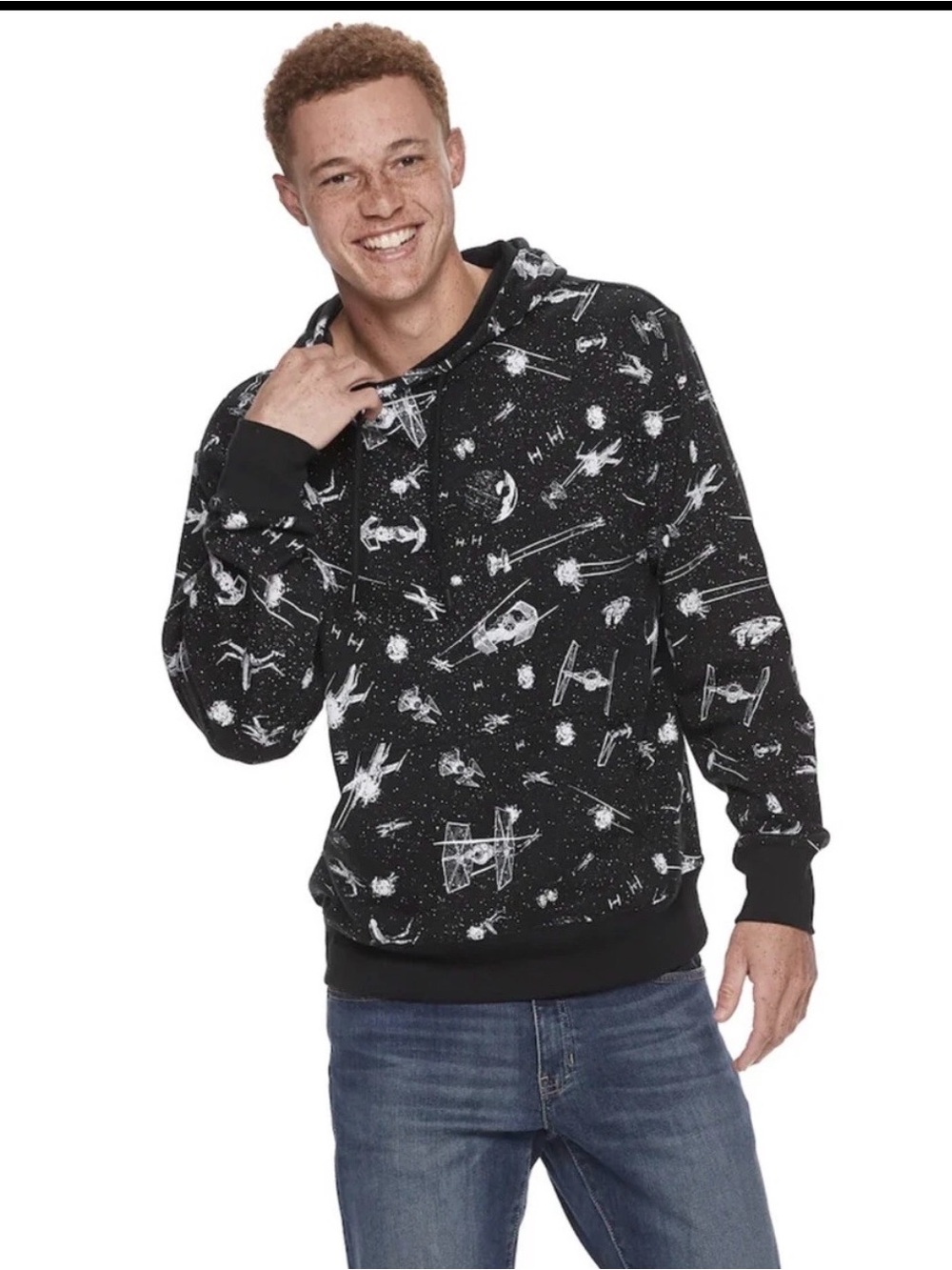 Rare All Over Print Star Wars Hoodie Lucas Film Graphic Galaxy Space Sz XL